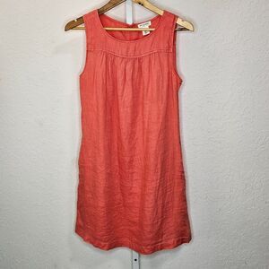 Artisan NY 100% Linen Coral Sleeveless Dress Pockets Pull-On Summer Size Small